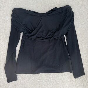 Anthropologie Black Ruched Asymmetrical Long Sleeve Blouse